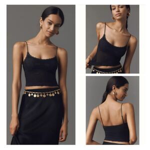 NWT Anthropologie Black Seamless Mesh Crochet Cami Tank Top Sz L/XL